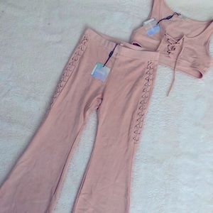 Two Piece Pink Suede Pants Set
